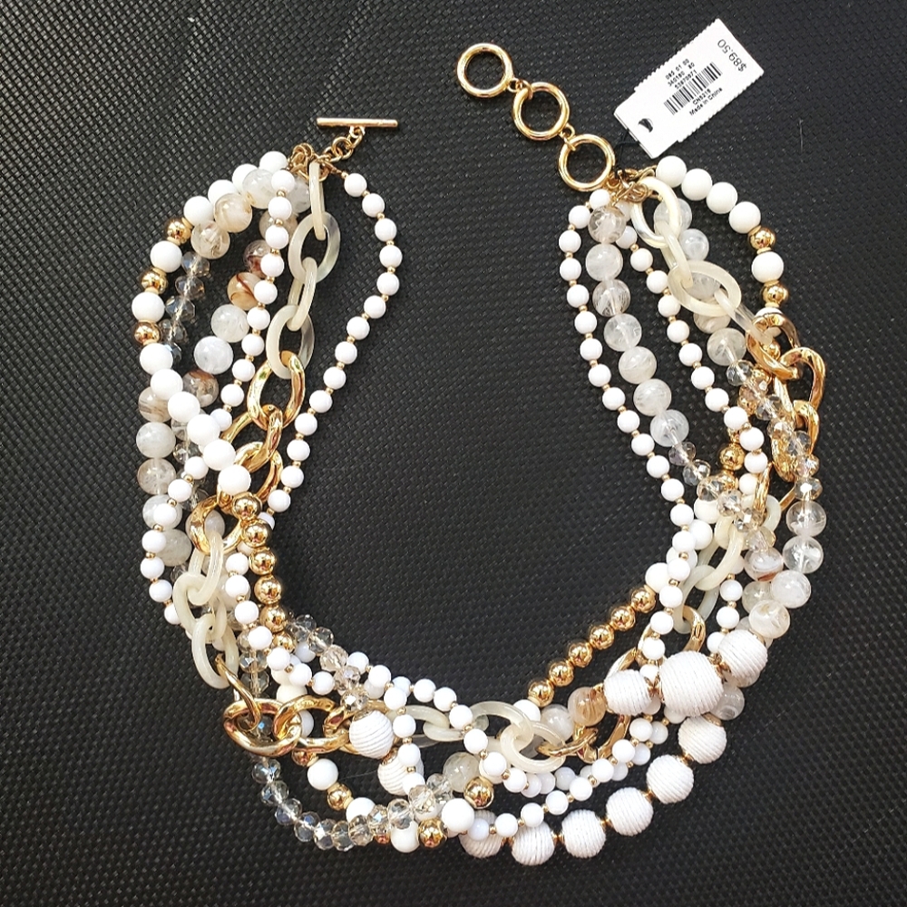 Talbots Exclusive White And Gold Multiple Strand Bead/Cain RETRO STYLE Necklace